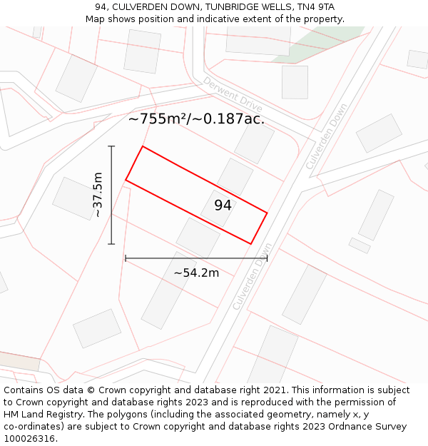 94, CULVERDEN DOWN, TUNBRIDGE WELLS, TN4 9TA: Plot and title map
