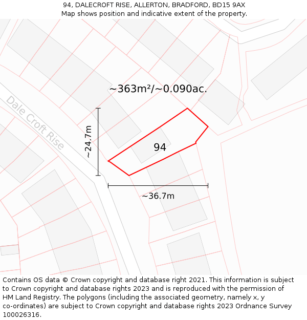 94, DALECROFT RISE, ALLERTON, BRADFORD, BD15 9AX: Plot and title map