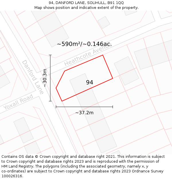 94, DANFORD LANE, SOLIHULL, B91 1QQ: Plot and title map