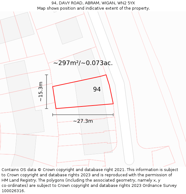 94, DAVY ROAD, ABRAM, WIGAN, WN2 5YX: Plot and title map