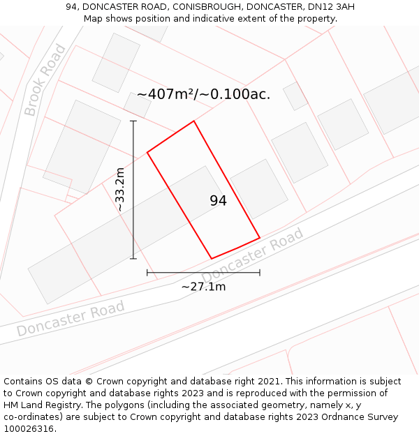 94, DONCASTER ROAD, CONISBROUGH, DONCASTER, DN12 3AH: Plot and title map