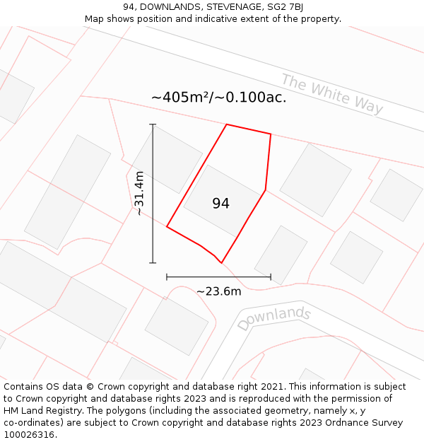 94, DOWNLANDS, STEVENAGE, SG2 7BJ: Plot and title map