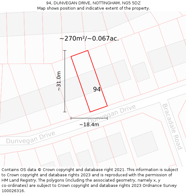 94, DUNVEGAN DRIVE, NOTTINGHAM, NG5 5DZ: Plot and title map