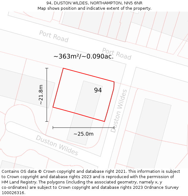 94, DUSTON WILDES, NORTHAMPTON, NN5 6NR: Plot and title map