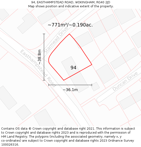 94, EASTHAMPSTEAD ROAD, WOKINGHAM, RG40 2JD: Plot and title map