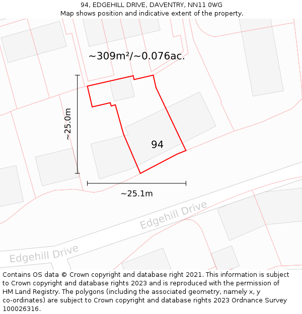 94, EDGEHILL DRIVE, DAVENTRY, NN11 0WG: Plot and title map