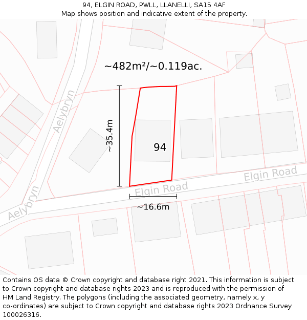 94, ELGIN ROAD, PWLL, LLANELLI, SA15 4AF: Plot and title map