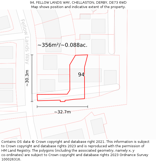 94, FELLOW LANDS WAY, CHELLASTON, DERBY, DE73 6WD: Plot and title map
