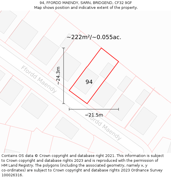 94, FFORDD MAENDY, SARN, BRIDGEND, CF32 9GF: Plot and title map