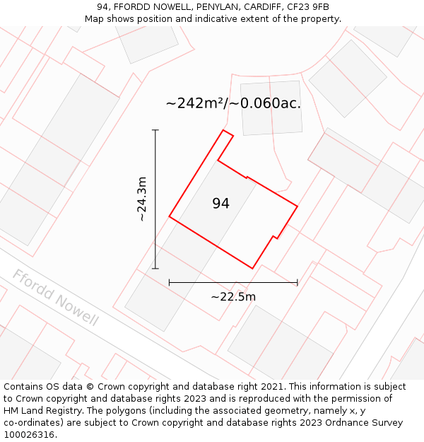94, FFORDD NOWELL, PENYLAN, CARDIFF, CF23 9FB: Plot and title map