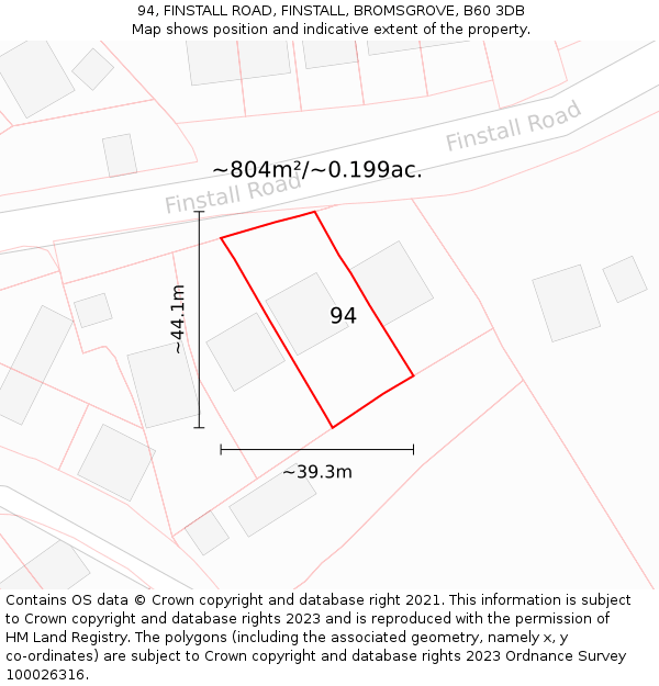 94, FINSTALL ROAD, FINSTALL, BROMSGROVE, B60 3DB: Plot and title map