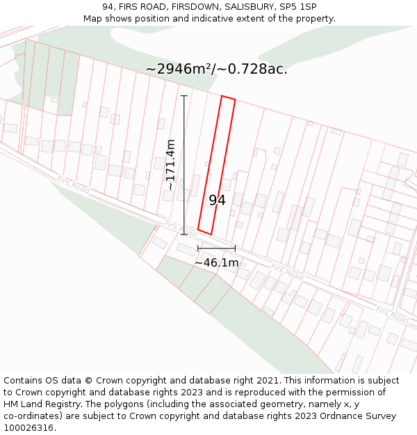 94, FIRS ROAD, FIRSDOWN, SALISBURY, SP5 1SP: Plot and title map