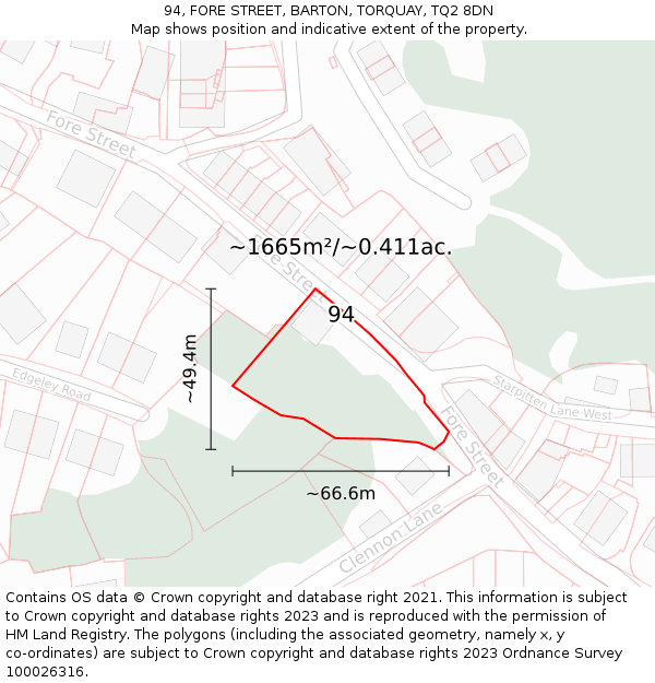 94, FORE STREET, BARTON, TORQUAY, TQ2 8DN: Plot and title map
