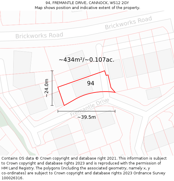94, FREMANTLE DRIVE, CANNOCK, WS12 2GY: Plot and title map