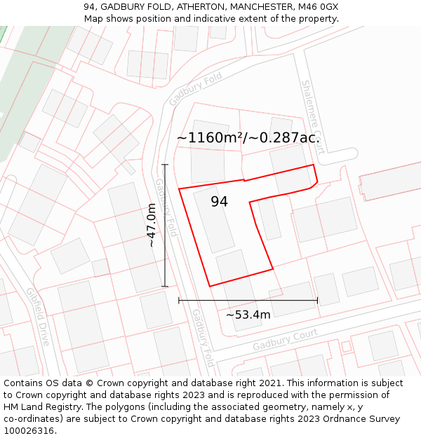 94, GADBURY FOLD, ATHERTON, MANCHESTER, M46 0GX: Plot and title map