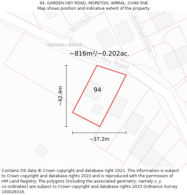 94, GARDEN HEY ROAD, MORETON, WIRRAL, CH46 5NE: Plot and title map