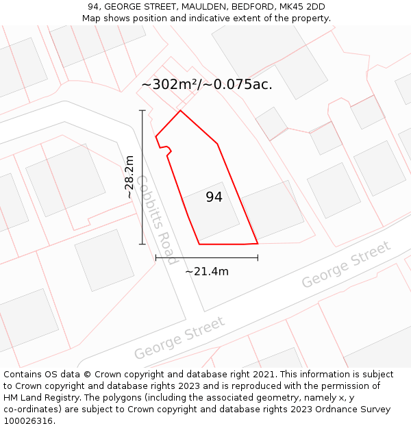 94, GEORGE STREET, MAULDEN, BEDFORD, MK45 2DD: Plot and title map