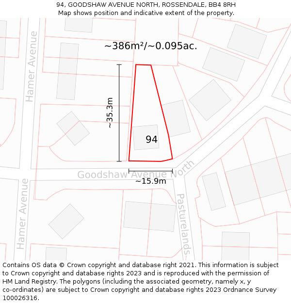 94, GOODSHAW AVENUE NORTH, ROSSENDALE, BB4 8RH: Plot and title map