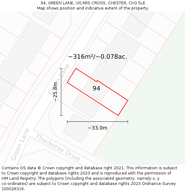 94, GREEN LANE, VICARS CROSS, CHESTER, CH3 5LE: Plot and title map