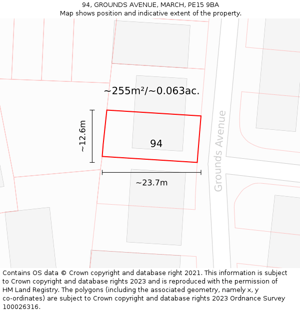 94, GROUNDS AVENUE, MARCH, PE15 9BA: Plot and title map