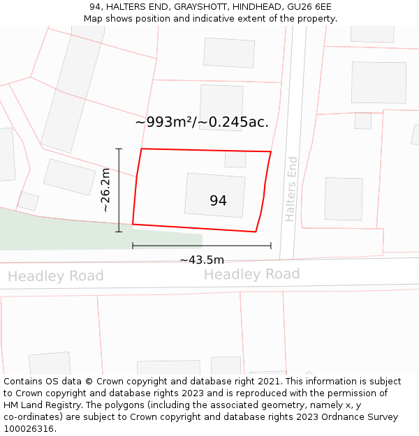 94, HALTERS END, GRAYSHOTT, HINDHEAD, GU26 6EE: Plot and title map
