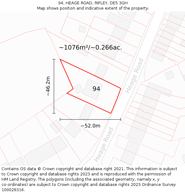 94, HEAGE ROAD, RIPLEY, DE5 3GH: Plot and title map
