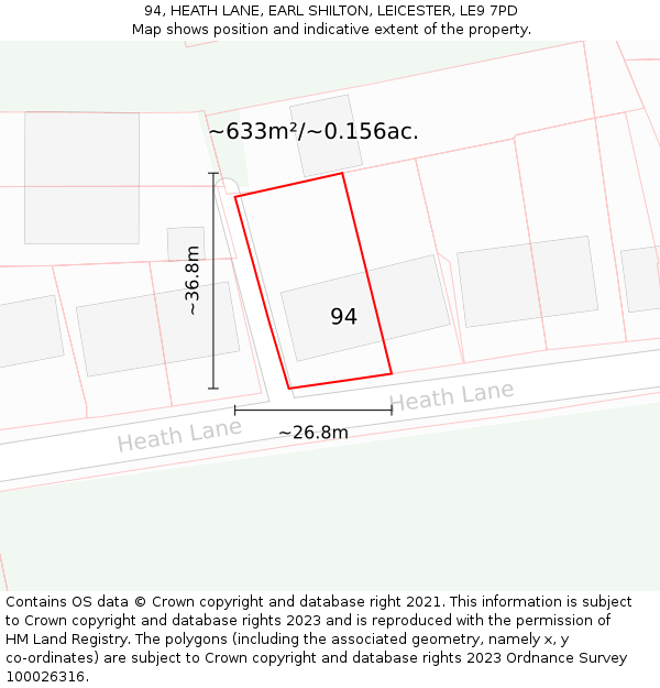 94, HEATH LANE, EARL SHILTON, LEICESTER, LE9 7PD: Plot and title map