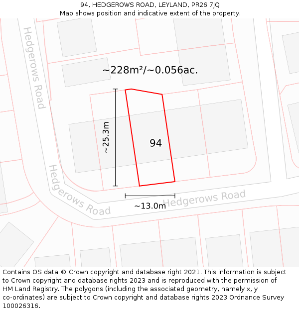 94, HEDGEROWS ROAD, LEYLAND, PR26 7JQ: Plot and title map