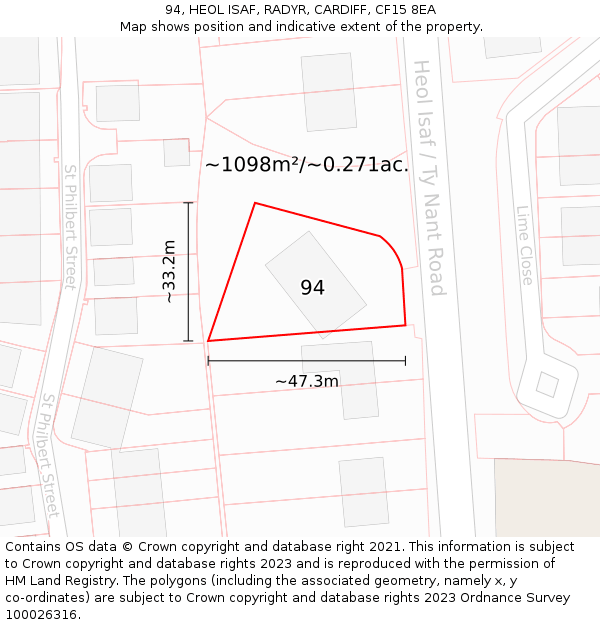 94, HEOL ISAF, RADYR, CARDIFF, CF15 8EA: Plot and title map
