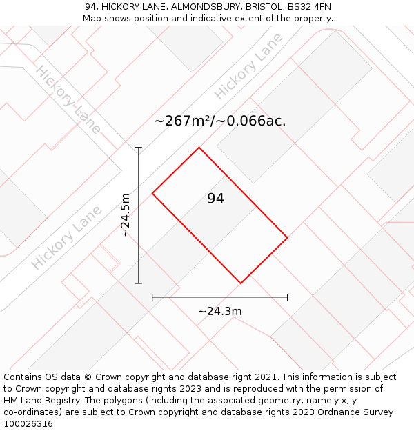 94, HICKORY LANE, ALMONDSBURY, BRISTOL, BS32 4FN: Plot and title map
