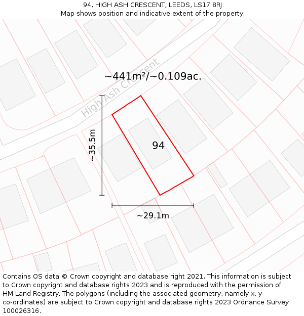 94, HIGH ASH CRESCENT, LEEDS, LS17 8RJ: Plot and title map