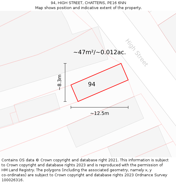 94, HIGH STREET, CHATTERIS, PE16 6NN: Plot and title map