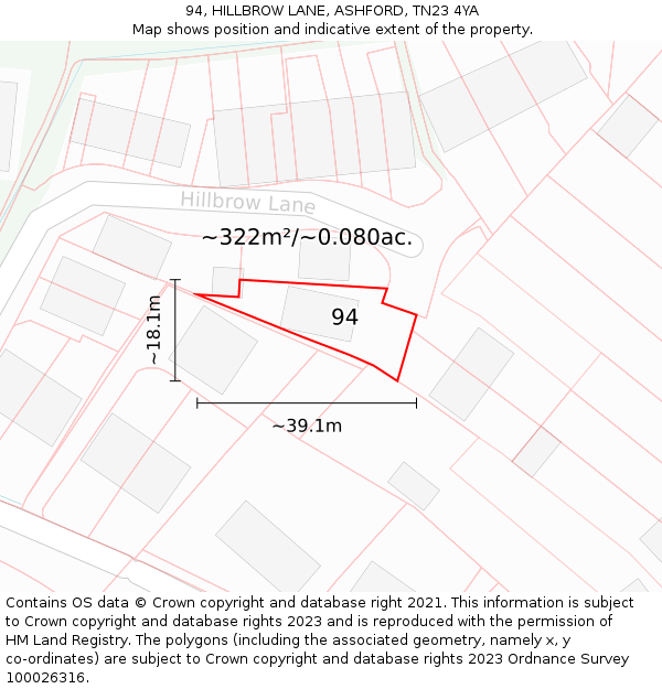 94, HILLBROW LANE, ASHFORD, TN23 4YA: Plot and title map