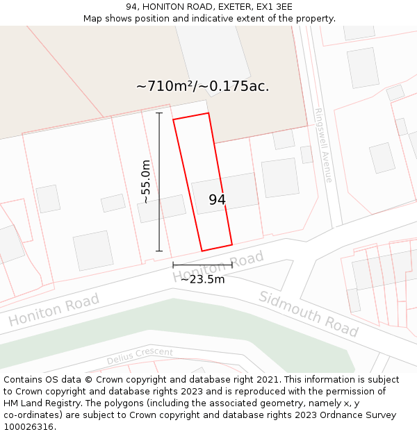 94, HONITON ROAD, EXETER, EX1 3EE: Plot and title map