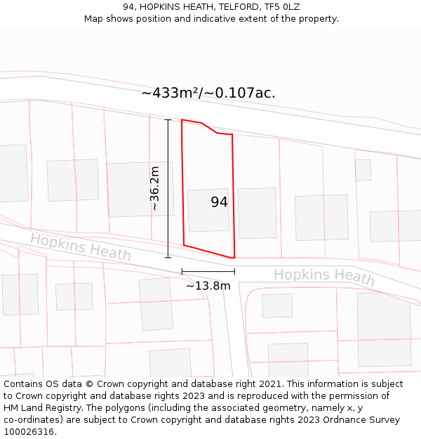 94, HOPKINS HEATH, TELFORD, TF5 0LZ: Plot and title map