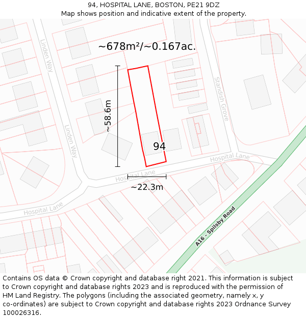 94, HOSPITAL LANE, BOSTON, PE21 9DZ: Plot and title map