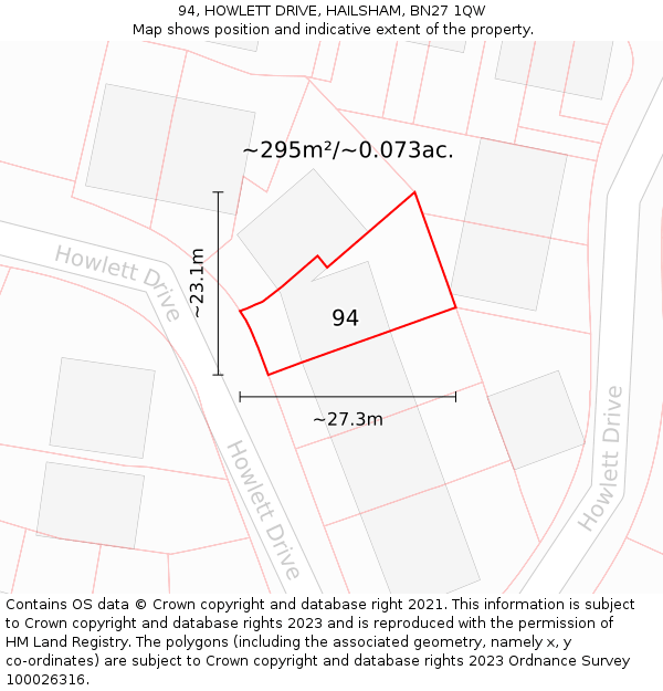 94, HOWLETT DRIVE, HAILSHAM, BN27 1QW: Plot and title map