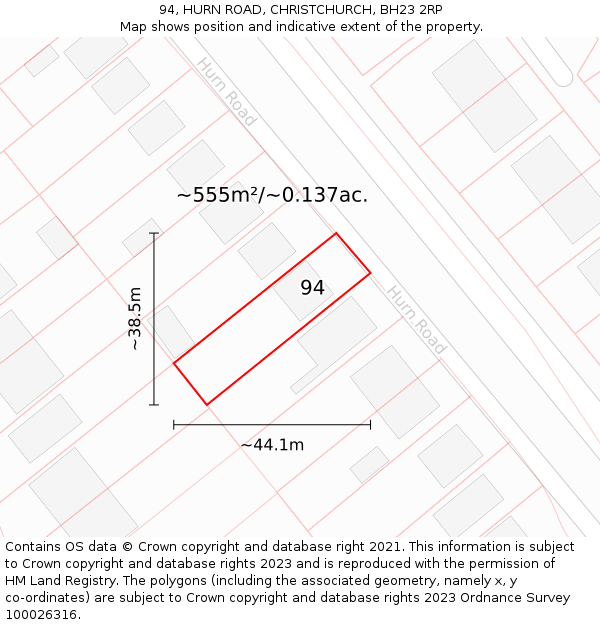 94, HURN ROAD, CHRISTCHURCH, BH23 2RP: Plot and title map