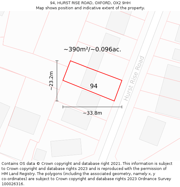 94, HURST RISE ROAD, OXFORD, OX2 9HH: Plot and title map