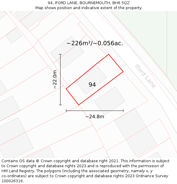94, IFORD LANE, BOURNEMOUTH, BH6 5QZ: Plot and title map