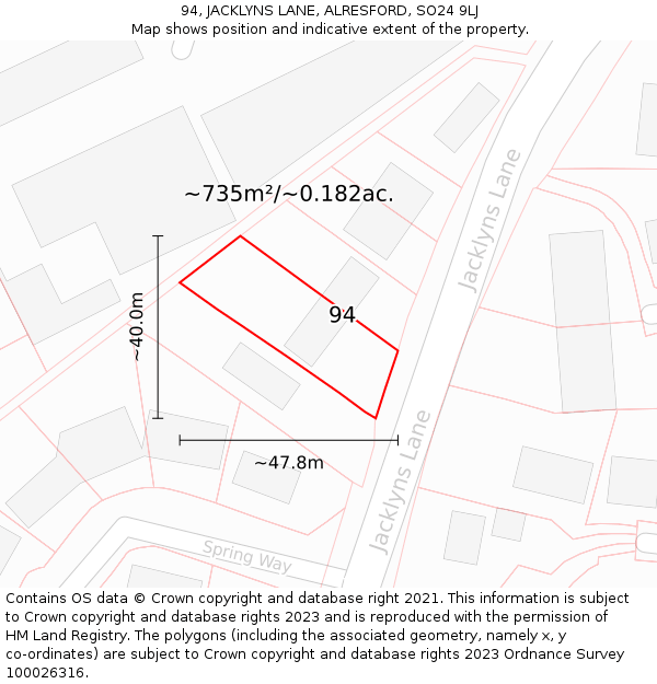 94, JACKLYNS LANE, ALRESFORD, SO24 9LJ: Plot and title map