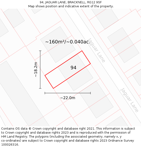 94, JAGUAR LANE, BRACKNELL, RG12 9SF: Plot and title map
