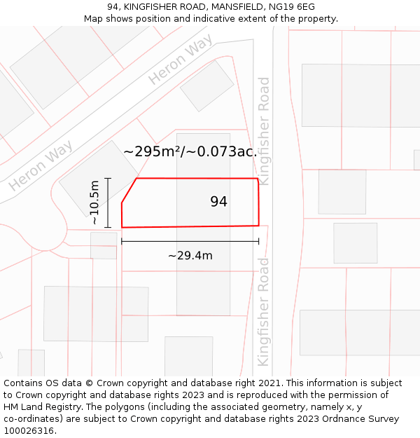 94, KINGFISHER ROAD, MANSFIELD, NG19 6EG: Plot and title map