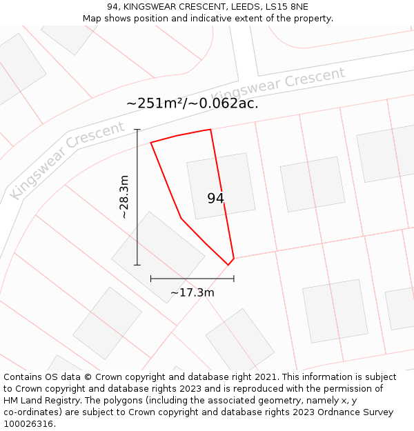 94, KINGSWEAR CRESCENT, LEEDS, LS15 8NE: Plot and title map