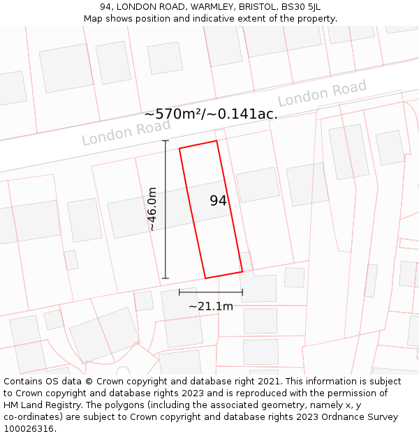 94, LONDON ROAD, WARMLEY, BRISTOL, BS30 5JL: Plot and title map