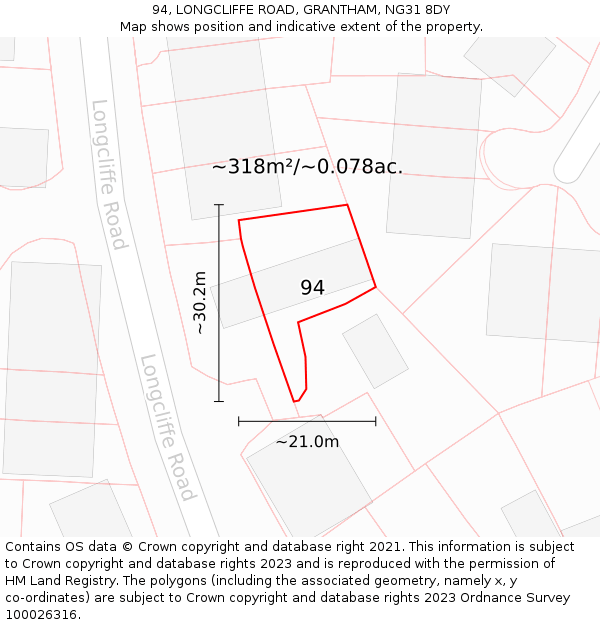 94, LONGCLIFFE ROAD, GRANTHAM, NG31 8DY: Plot and title map