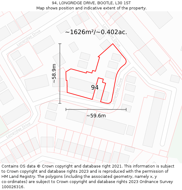 94, LONGRIDGE DRIVE, BOOTLE, L30 1ST: Plot and title map