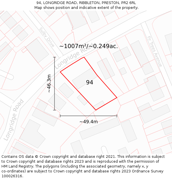 94, LONGRIDGE ROAD, RIBBLETON, PRESTON, PR2 6RL: Plot and title map