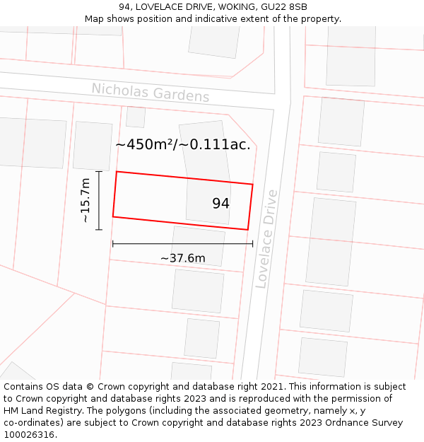 94, LOVELACE DRIVE, WOKING, GU22 8SB: Plot and title map