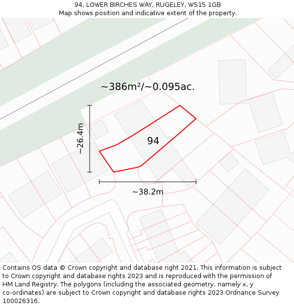 94, LOWER BIRCHES WAY, RUGELEY, WS15 1GB: Plot and title map